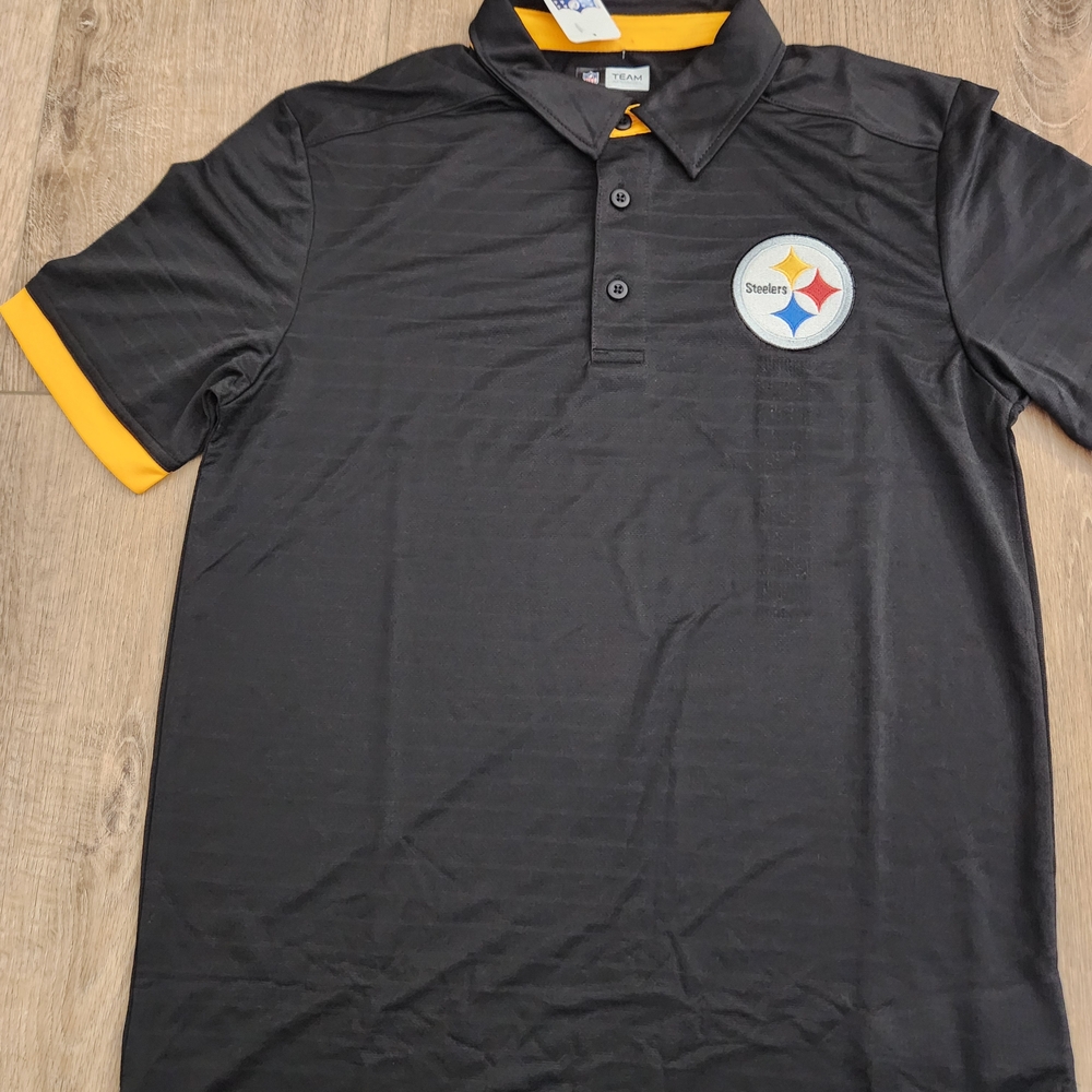 NFL Team Apparel Pittsburgh Steelers Black Short Sleeve Polo Shirt Men's Medium